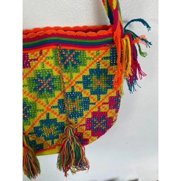 Aztec Crochet Crossbody Shoulder Messenger Bag Multicolor - Picture 7 of 12